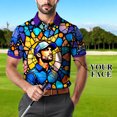 thumbnail image 3 of HOMYGIFTS Custom Face Stained Glass Golf Polo Shirt, Personalized Men’s Short Sleeve Sports Polo with Photo, Colorful Artistic Print, 3 of 10