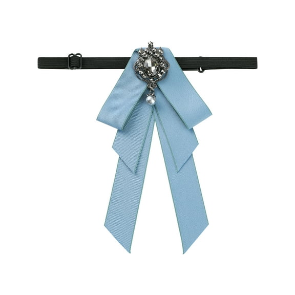 DARING DIVA Women's Elegant Ribbon Rhinestone Bow Ties Light Blue