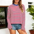thumbnail image 2 of BOOMNY Womens Long Sleeve Tshirts Crew Neck Striped T-Shirt Loose Fall Tee Tops for Women, 2 of 5
