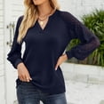 thumbnail image 4 of Womens Fashion Long Sleeve Tops Lace Lantern Sleeve Loose Casual Fall V Neck Waffle Knit Tunic Blouse Henley Shirts, 4 of 5
