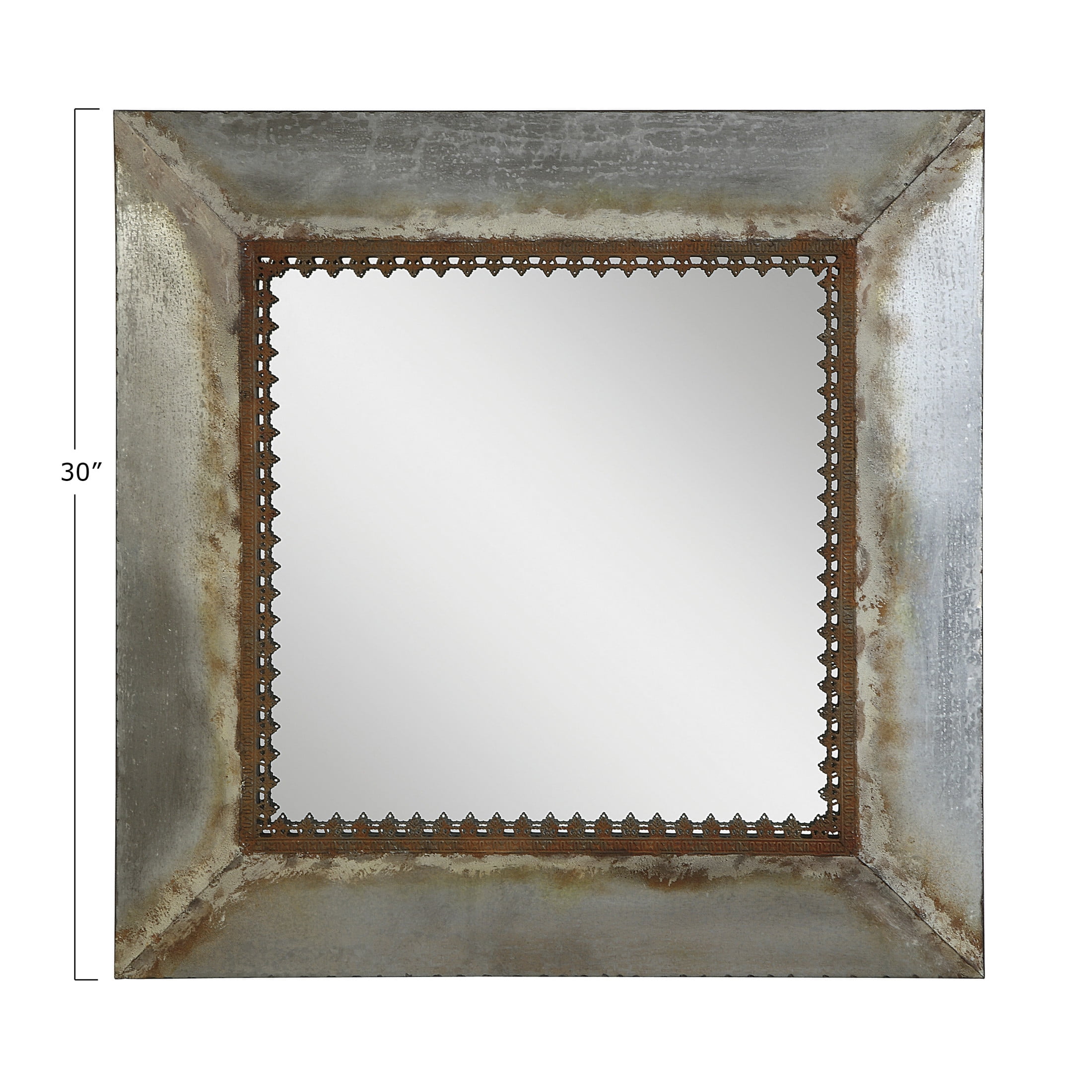Creative Co-Op Creative Co-Op Square Metal Framed Wall Mirror, Distressed Galvanized