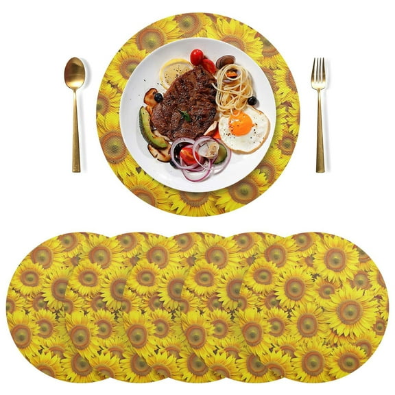 Round Placemats Plate Mats 15 Inch Non-Slip Heat Resistant Washable PVC Set Table Decoration for Kitchen Dining Vibrant Sunflowers