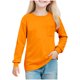 thumbnail image 2 of Cowsor Girl's Crew Neck Solid Color Sweatshirts with No Hood Casual Color Block Long Sleeve Pullover Tops, 2 of 7