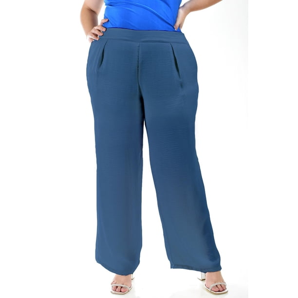 Pantalón de pierna ancha Roman Fashion Azul petroleo Talla 38