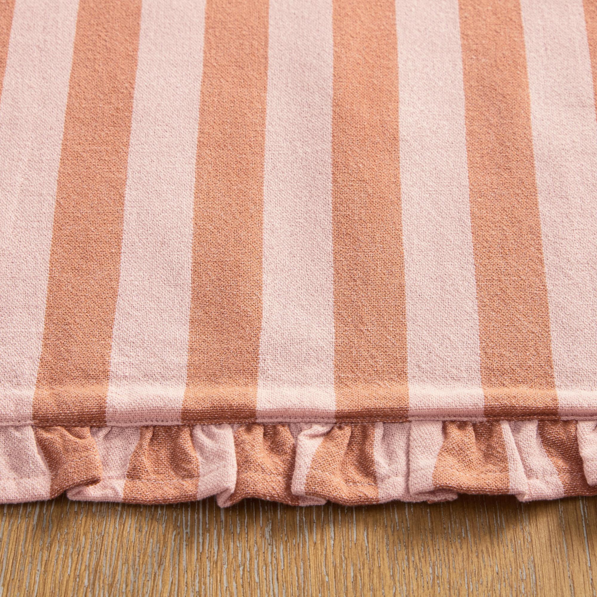 Beautiful Home by Drew Barrymore Ruffle Stripe Fabric Placemat, Coral Rose, 20 in W x 14 in L