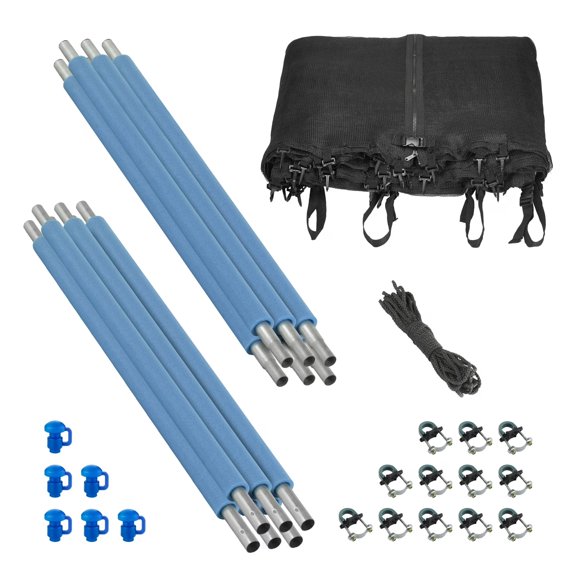 Plexalife Trampoline Safety Enclosure Set including Trampoline Net, 6 Trampoline Poles (with 6 pole caps) Trampoline Pole Foam Sleeves - Fits 16ft Round Trampoline Frame - Installs Inside the Frame