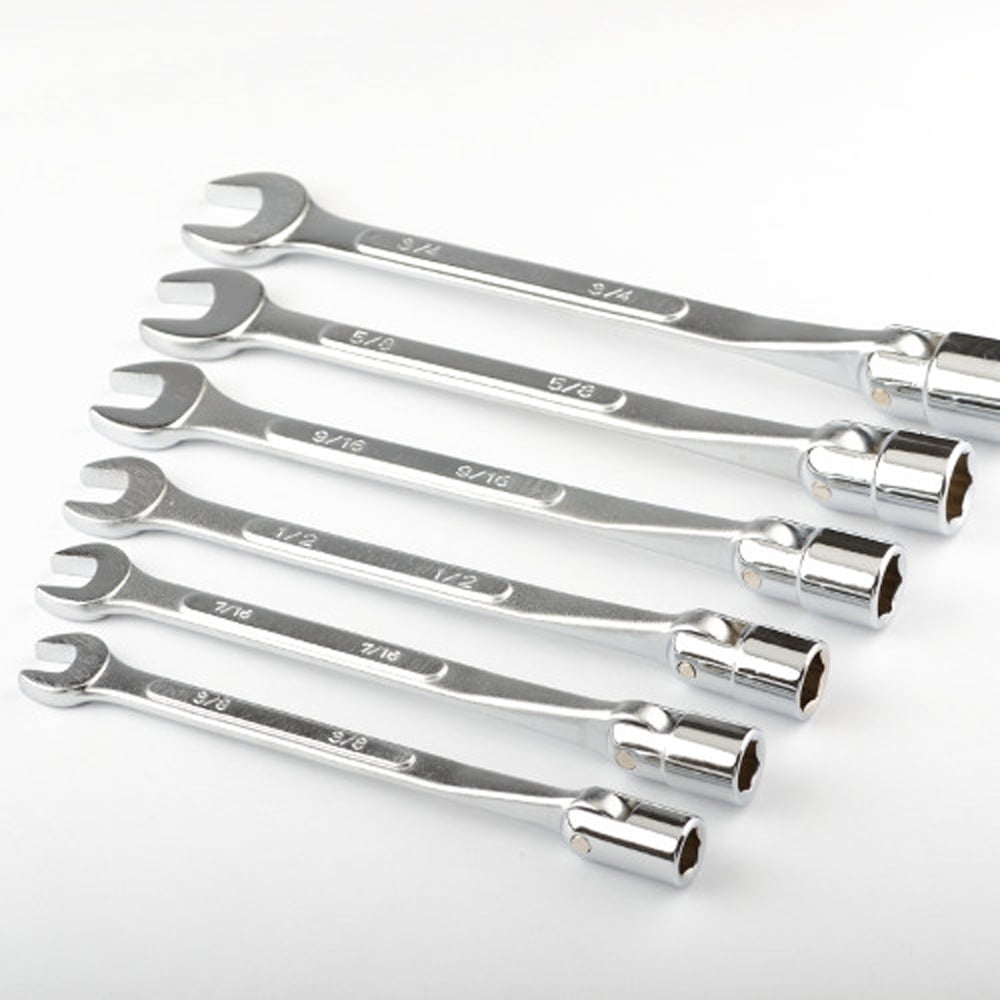 6 Piece Flex Socket & Open Wrench Sae Standard Shop Car