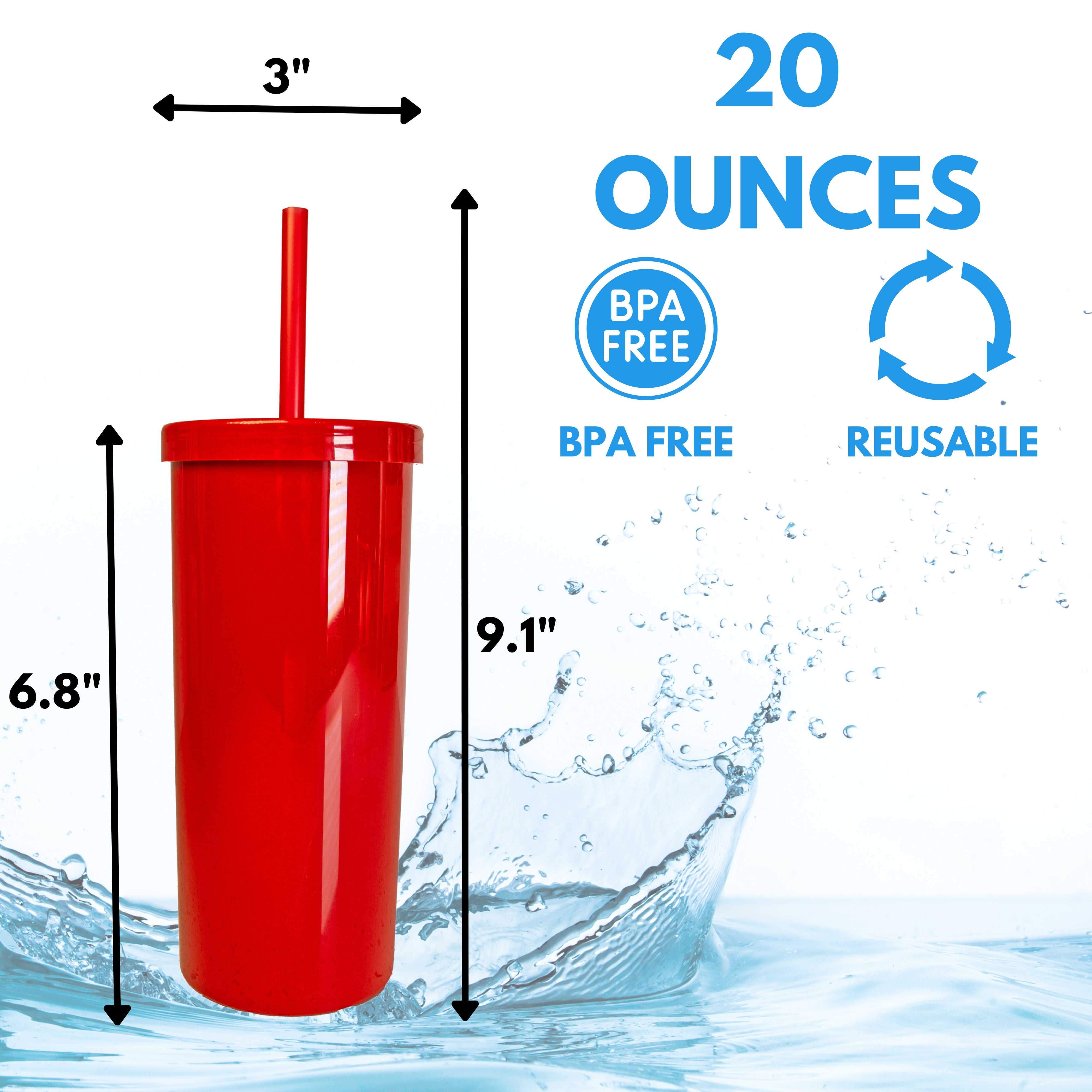 (12 pack) Mainstays 20oz Plastic Tumbler with Screw Top Lid and Straw, Red