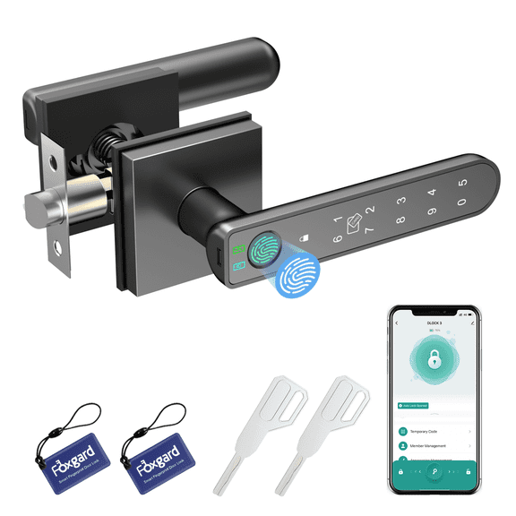 Foxgard Black Fingerprint Door Lock with Keypad and Fingerprint, Keyless Entry Electronic Door Knob for Home, Easy to Install