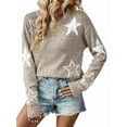 thumbnail image 3 of Women Long Sleeve Loose Pullover Knit Jumper, Star Knit Jumper Sweater, Round Neck Loose Knit Sweaters Khaki S, 3 of 9