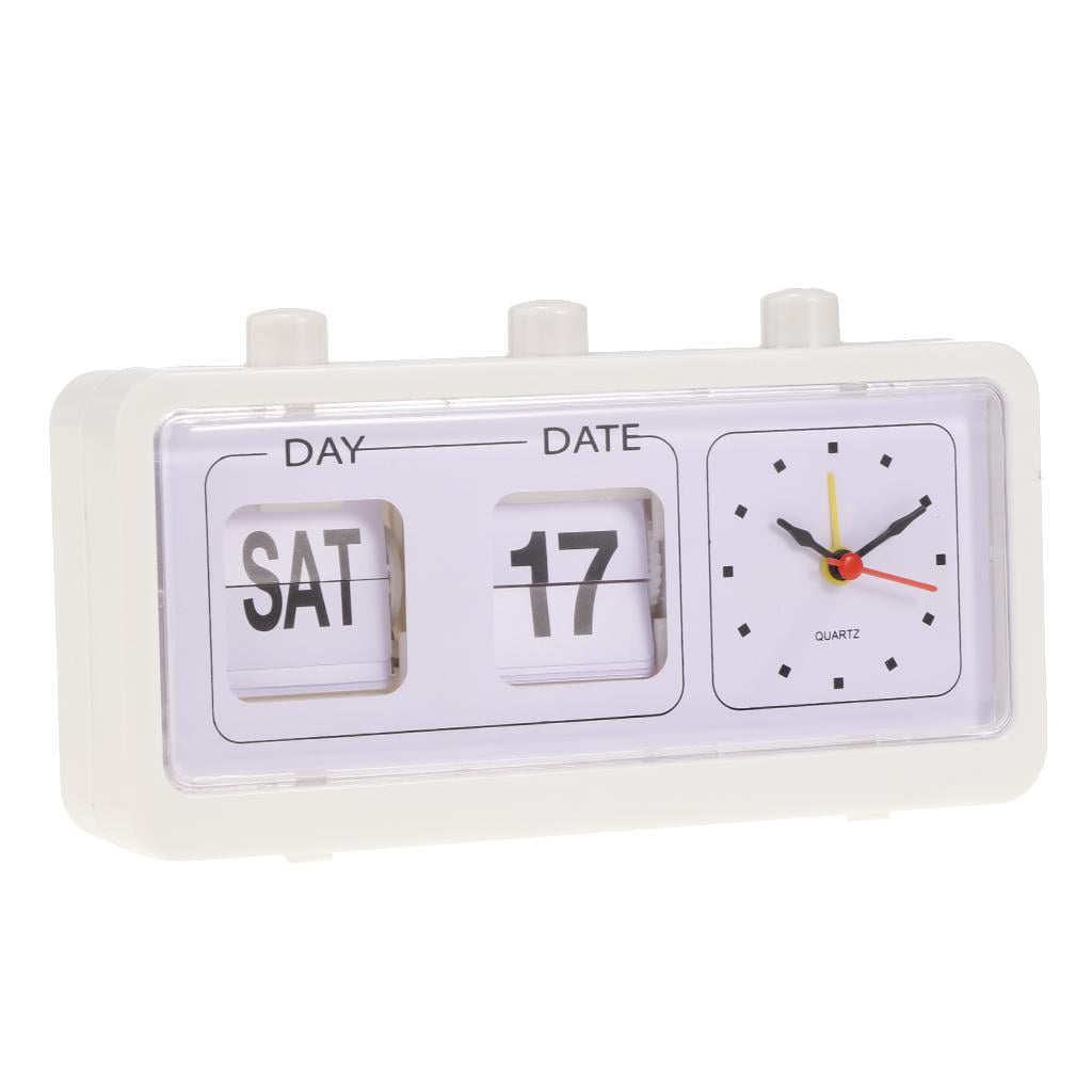Aquarium eend Verbergen Retro Clock Flip Calendar Display With Date & Time Desktop Bedroom Clock  White - Walmart.com