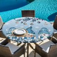 thumbnail image 6 of Blue Ombre Gnomes Christmas Round Tablecloth, Fitted Table Cover with Elastic for 45"-54" Round Tables, Xmas Balls Tree Snowflake Retro Table Cloth Outdoor Indoor Dinning Party Waterproof Tablecloths, 6 of 7