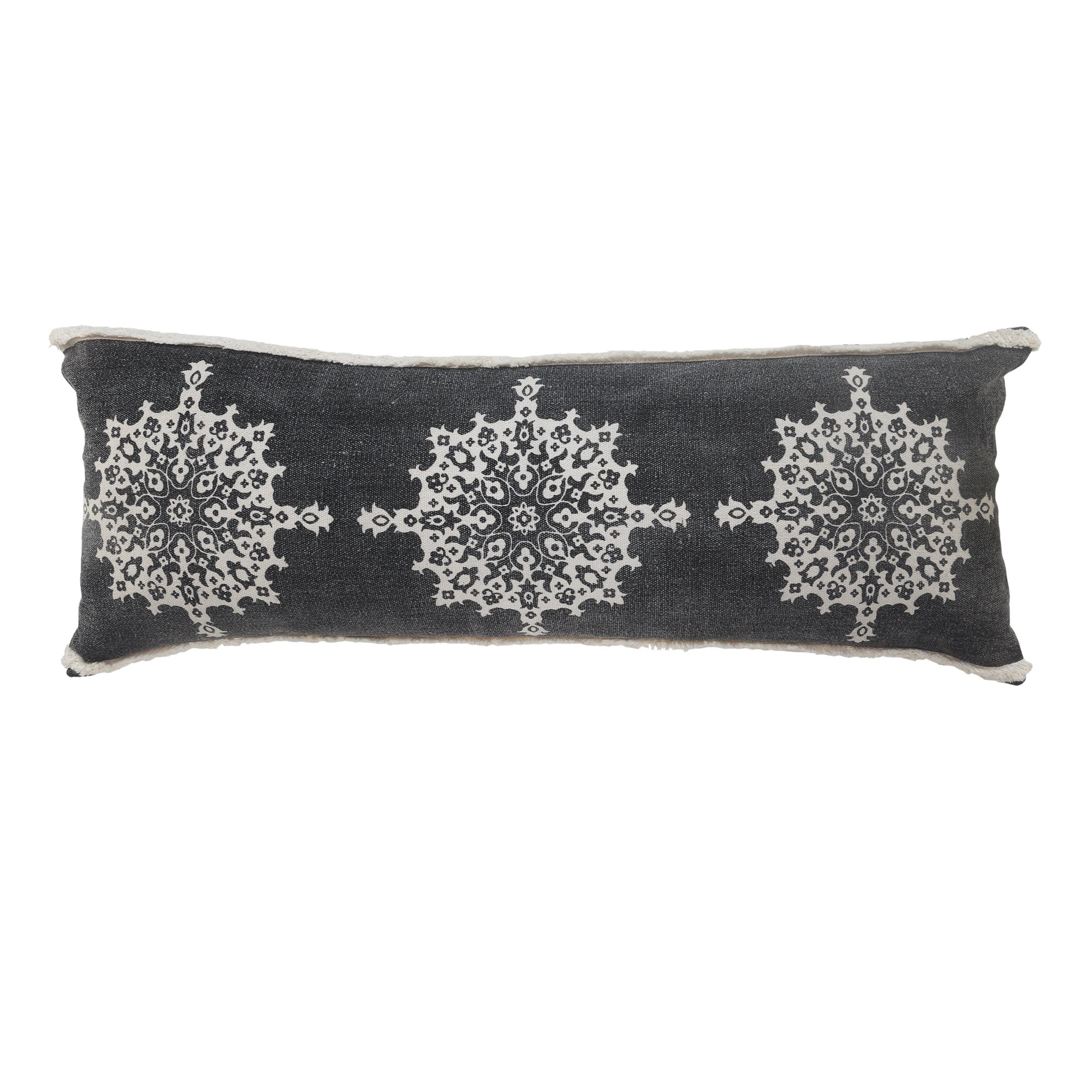 Laddha Home Designs Handwoven Medallion Cotton Lumbar Pillow Cover - 36" - Gray and White