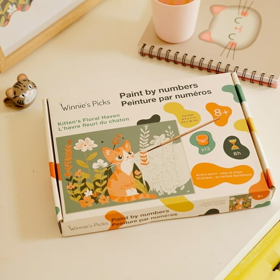 Kid Paint by Numbers Arts & Crafts Kit for Children, Kitten's Floral Haven, 1 Piece, Winnie's Picks