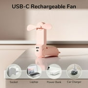 JISULIFE Portable Mini Fan, Rechargeable Handheld Fan, 19Hrs Runtime stadium fan with Flashlight & Power Bank, 3 IN 1 Foldable Pocket Fan for Travel, Office, Gift for Women -Pink