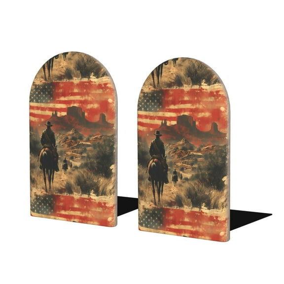 Naloa 1860s Style American Cowboy Wood Non-Skid Bookend for Shelves,Book Ends for Heavy Books, Book Stand for CDs,1 Pair