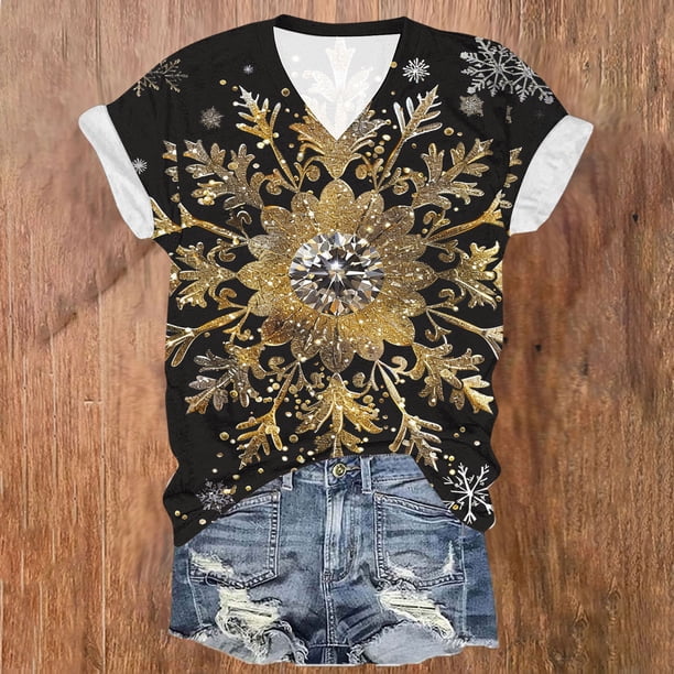 Puntoco Blusa de manga corta con cuello en V y estampado liso para mujer, estilo casual, para verano