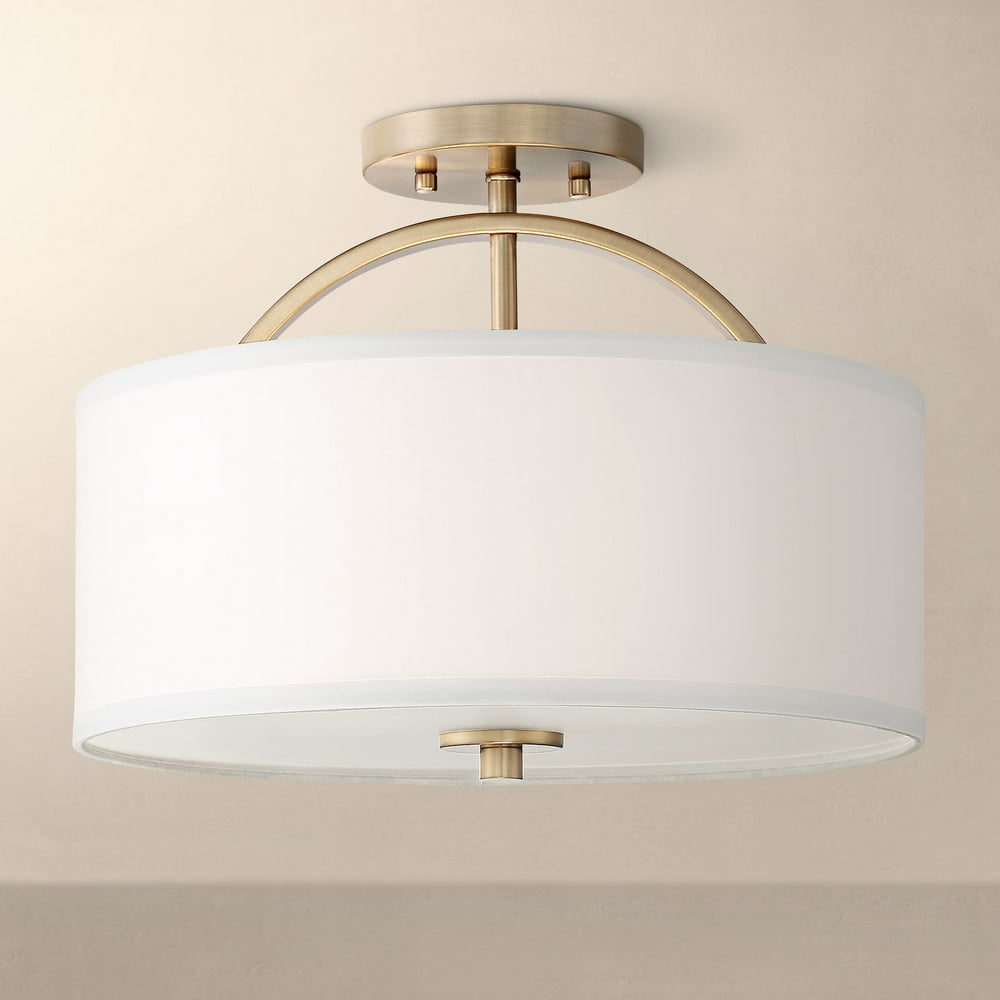 Possini Euro Design Modern Ceiling Light Semi Flush Mount Fixture Warm Brass 15" Wide White