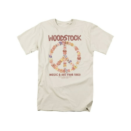 Woodstock Famous Music Festival Floral Peace Symbol Distressed Adult T-Shirt