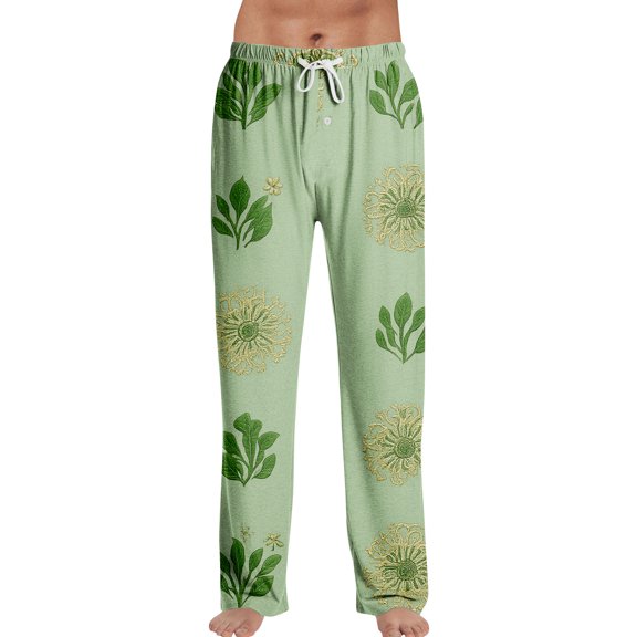 Domuza St Patricks Day Pajama Pants Men Shamrock Printed Drawstring Stretch Waist Pjs Trousers Soft Relaxed Fit Lounge Sleep Pants with Pockets Light Green 2XL