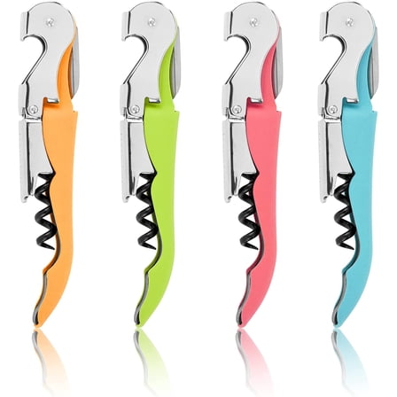 Soft Touch Double Hinged Waiter’s Corkscrew, Stainless Steel Wine Key with Foil Cutter, Multicolor