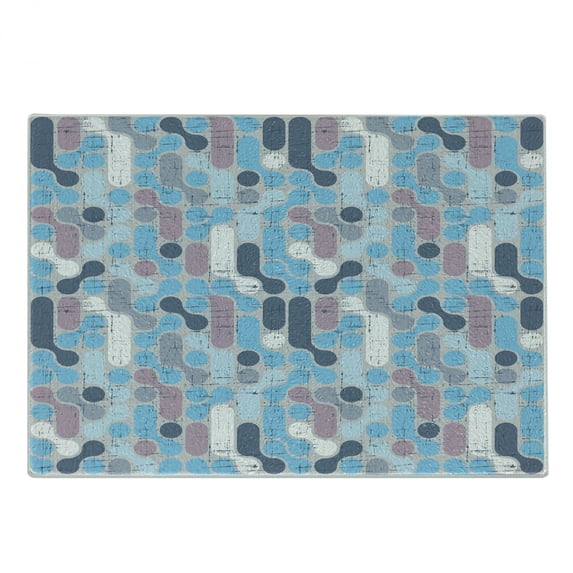 Abstract Cutting Board, Grunge Retro Pattern with Circles Large Dots Rounds Art, Decorative Tempered Glass Cutting and Serving Board, Small Size, Pale and Sky Blue Mauve, by Ambesonne