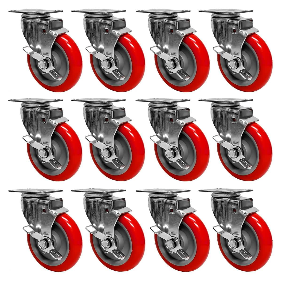 FactorDuty 24 Pack 2 Caster wheels Swivel Plate On Red Polyurethane wheels 2 No Brake FactorDuty 24 Pack 2 Caster wheels Swivel Plate On Red Polyurethane wheels 2 No Brake