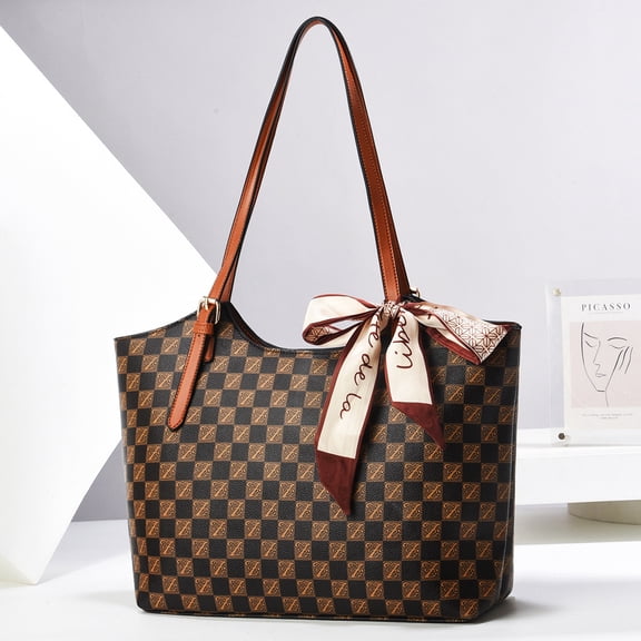 GOWELL Checkered Shoulder Bag for Women Slouchy Shoulder Tote Bag Casual Pu Leathe Messenger Weekender Bag Shopper Handbag Travel Purse With Multiple Compartments for Travel Daily Commute