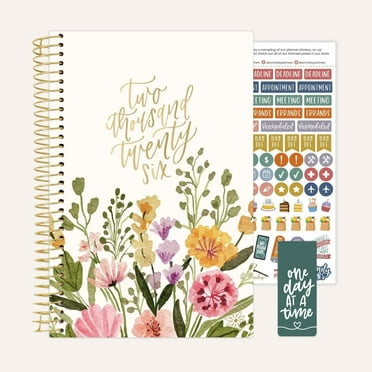 bloom daily planners 2026 Weekly & Monthly Planner, 5.5" x 8.25", Beige Bouquet, Soft Cover with Stickers & Bookmark
