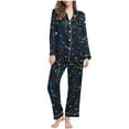 thumbnail image 1 of Pyjamas pour Femmes, Mode Décontractée Imprimée Manches Longues Pantalon Ample Col à Revers Bouton Poche, Ensemble de Pyjama pour Femmes, 1 of 7