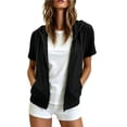 thumbnail image 2 of Womens Short Sleeve Zip Up Hoodies Lightweight Slim Fit Drawstring Comfort Sweatshirts Summer Casual Fashion Clothes, S-2XL, 2 of 6