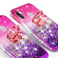 thumbnail image 4 of Liquid Quicksand Glitter Cute Phone Case for Galaxy A11 Case with Ring Socket Kickstand Clear Bling Diamond Girls Women For Galaxy A11 - Hot Pink/Purple, 4 of 5