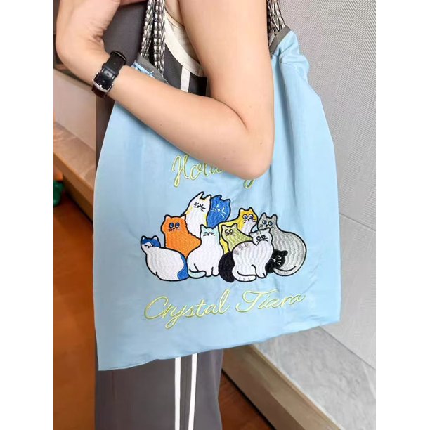 JennyShop Bolsa Japonesa, Nylon Embroided Eco-friendly Shopping Bag, Casual Y Versátil De Un Hombro Cruzado Para Mujeres