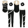 thumbnail image 6 of RUNQHUI Kids Girls Gymnastics Dancce Outfits Metallic Striped Leotard Bodysuit Unitard with Pants Silver&Black 16, 6 of 7