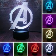 Avengers Symbol Logo - Marvel Comics - Night Light - The Marvel Avengers 4 Endgame Sign Model Figuras 3D Illusion LED USB Touch Colourful Light-up Toys Creative Boy's or Girl's Bedroom Playroom Decor