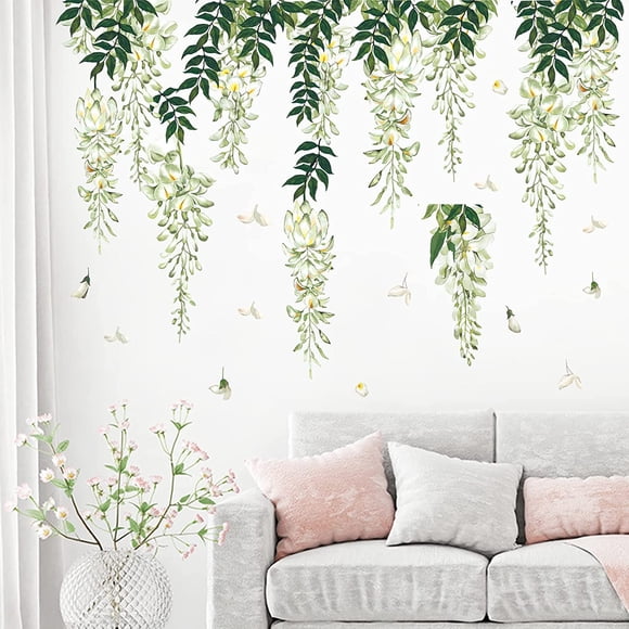 Autocollants Muraux de Fleurs de Glycine Décalcomanies Murales de Vigne Florale pour Chambre d'Enfants Chambre Salon Décoration Murale