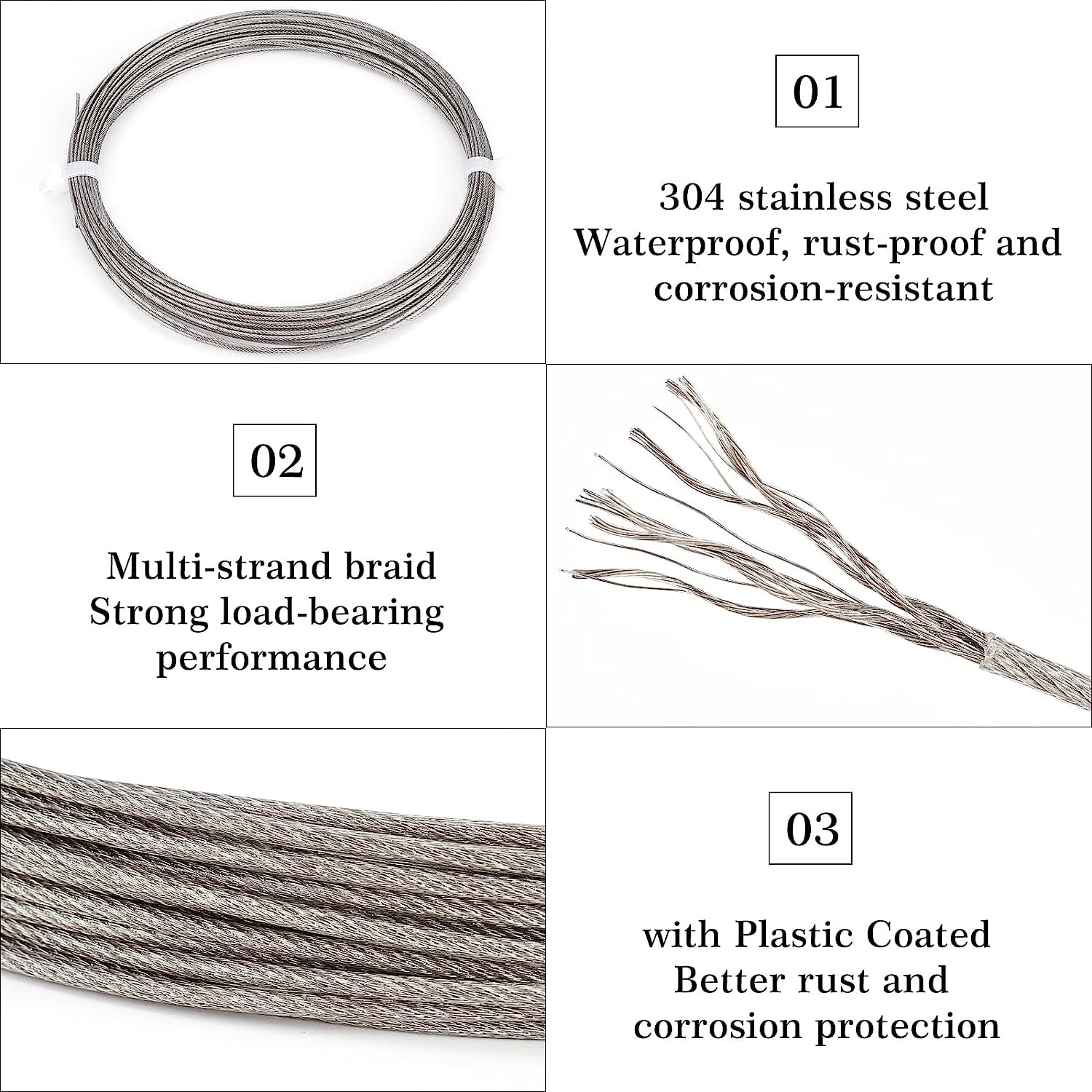 4 Roll 304 Plastic Coated Stainless Steel Wire Wire Rope Cable for Picture and Mirror Hanging Crafts About 32.8 Feet/roll Stainless Steel Color 1bag