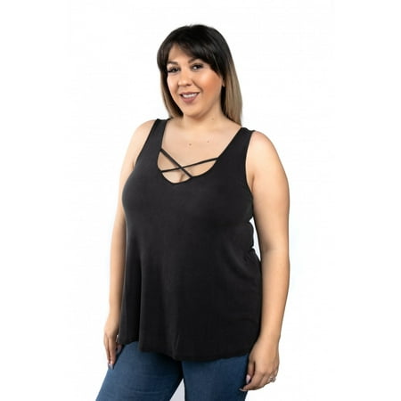 Ribbed Lattice Front Plus Size Cute Tank Tops For Women With Sundry