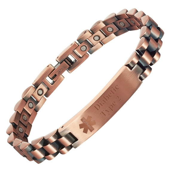 Metaljc Magnetic Stainless Steel Medical Alert ID Bracelet for Men, Engraving Diabetic Type 2