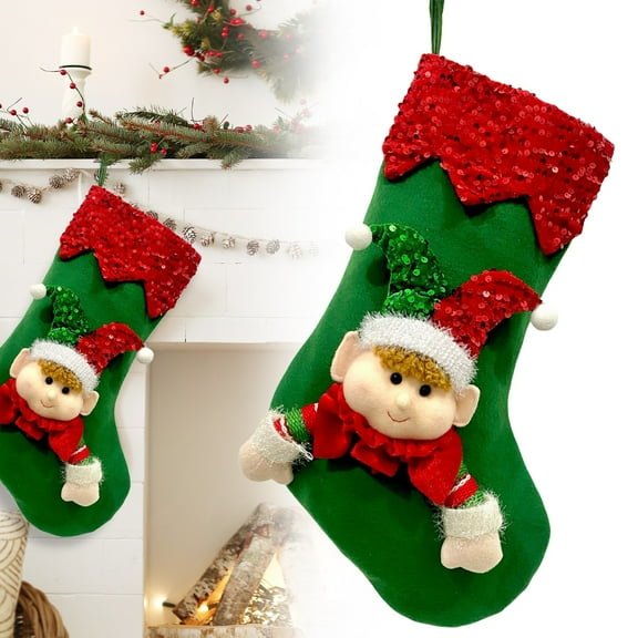 Christmas Stockings 18 Inch Large Christmas Stockings for Gifts for Boy & Girl Perfect Xmas Decor for Home and Christmas Parties Green/ Christmas Elf Large Socks Decoration Sn2411A