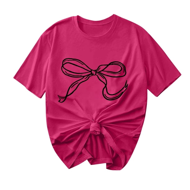 Primavera Top Mujeres Moda Casual Nueva Cinta de Arco Impresa Cuello Redondo Camiseta de Manga Corta, Camiseta de Cuello Tripulado