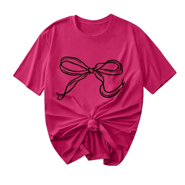 Primavera Top Mujeres Moda Casual Nueva Cinta de Arco Impresa Cuello Redondo Camiseta de Manga Corta, Camiseta de Cuello Tripulado