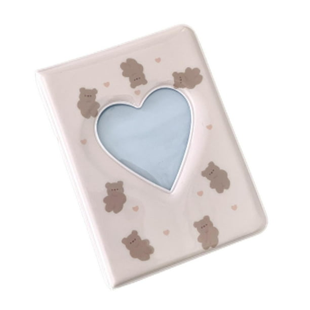 Álbum de fotos de 3 pulgadas, fundas para tarjetas fotográficas, soporte para tarjetas fotográficas hueco con forma de corazón de amor para oso café