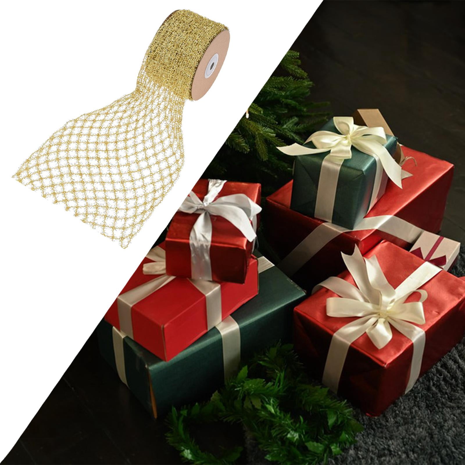 Yunhgft 1 Roll Glitter Wired Ribbon Home Decoration Stretchable Sparkling Trim Christmas Gold