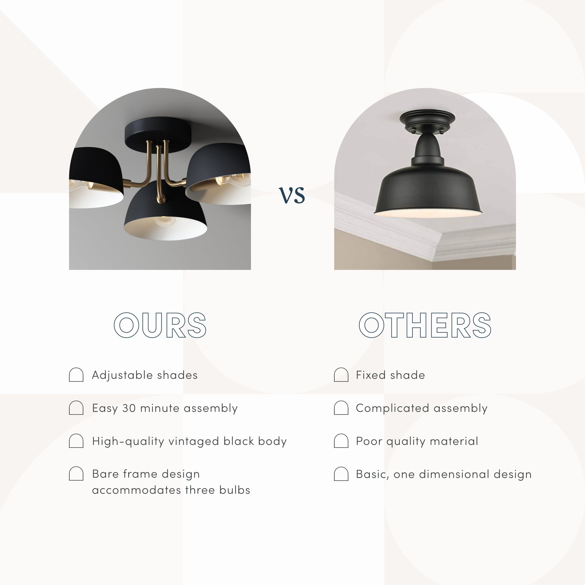Nathan James Argo Semi Flush Ceiling Mount 3-Light Fixture with Retro Black Rounded Shade for Hallway, Kitchen or Bedroom