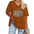 thumbnail image 1 of Puntoco Camiseta básica de verano de color liso con mangas cortas y cuello en V grande con diseño de calabaza de Acción de Gracias para mujer, 1 of 4