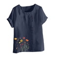 thumbnail image 4 of Lydiaunistar Womens Spring Tops Plus Size Casual Round Neck Short Sleeve Printed Button-Up Blouse - Lightweight Polyester Shirt for Summer, Work, Party, Vacation Navy, 4 of 4