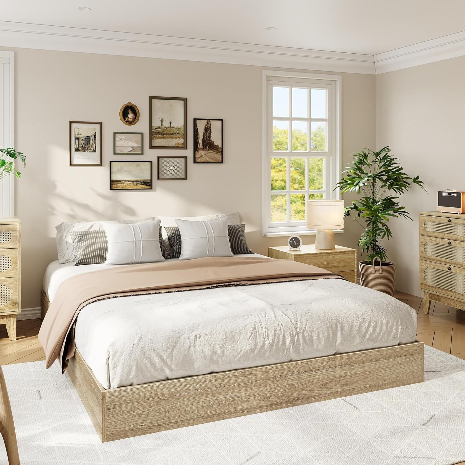 CazToi Queen Size Wood Platform Bed Frame No Headboard Design with Wood Slat Support No Box Spring Needed
