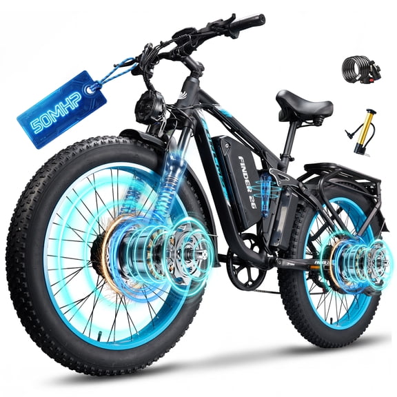 8000W Dual Motor Electric Bike for Adults, 60V 25Ah Lithium Battery, 50MPH Top-Speed, Full Suspension, 26''*4.0'' Fat Tire E-bike, Hydraulic Brake, Off-Road & Commuting