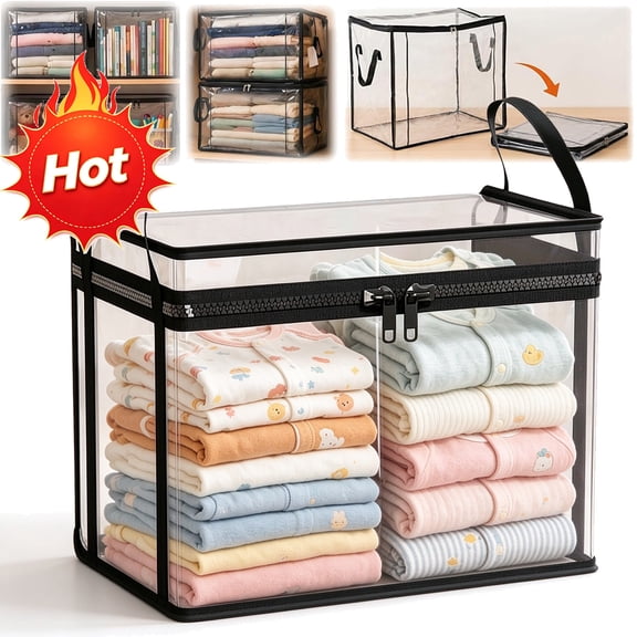 Extra Large Heavy Duty Thick Plastic Clear Storage Bag, 15"x12.4"x12.6" PVC Bag with Zipper Handles for Clothes Blankets Toys Moving, Foldable Closet Organizer Storage Containers, Black, 1pc